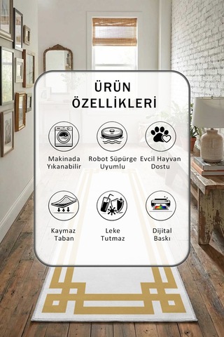 Yıkanabilir Yolluk 50 Beyaz - Gold