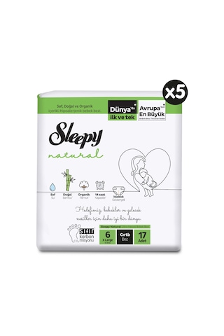 Sleepy Natural Bebek Bezi 6 Numara XLarge Büyük Fırsat Paketi 85 Adet 5'li