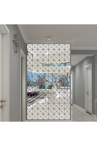 Numa Concept  3D Ayna Çıkartmaları Üçgen Pleksi Gümüş Duvar Dekoru 60'lı Gümüş