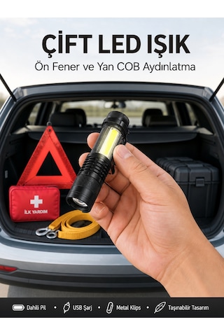 Taşınabilir Şarjlı Led Fener - 4 Modlu, 2000lm, Ayarlanabilir Konsantrasyon Yeni Nesil - Bayi Depom