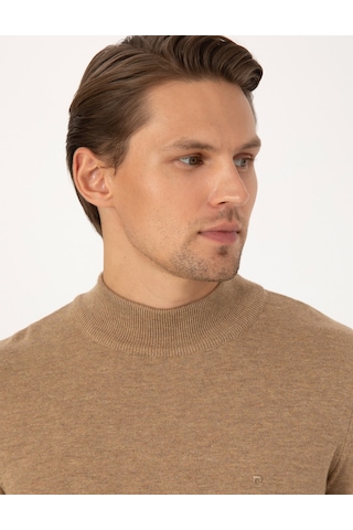 Pierre Cardin Camel Melanj Slim Fit Yarım Balıkçı Yaka Basic Triko Kazak 50315457-vr122