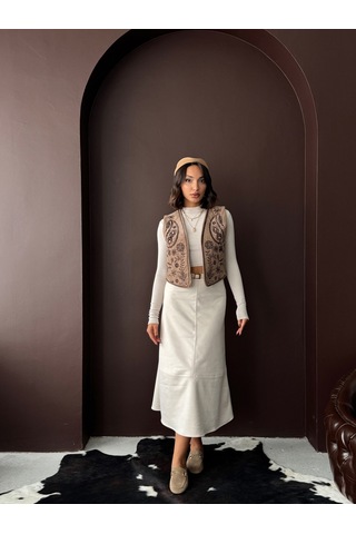Verymoda Fitili Kadife Nakışlı Yelek Vmf2010 VİZON