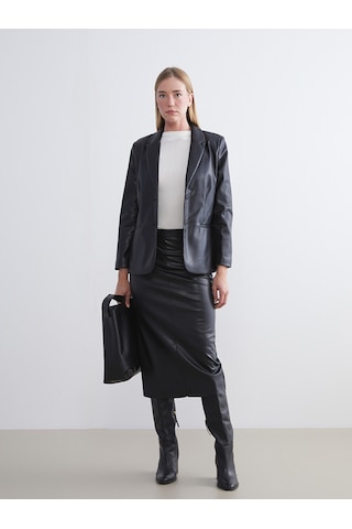 Lcwaıkıkı Classic Siyah Kadın Deri Görünümlü Blazer Ceket