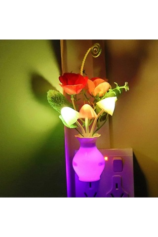 Opulentliving 2'li Tak-çalıştır Led Gece Lambası, Otomatik Alacakaranlık Çok Renkli Çiçek Mantar Çok Renkli