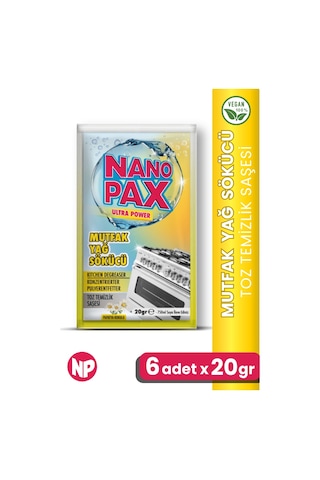 NanoPax Mutfak Yağ Sökücü Toz Temizlik Saşesi 6 x 20 G