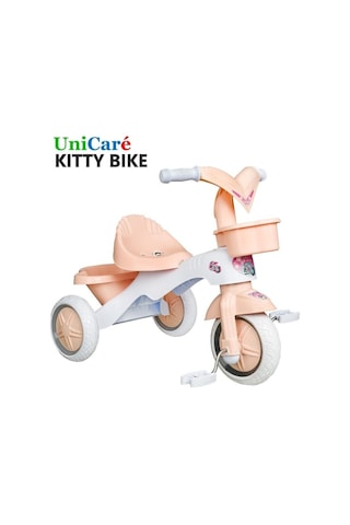 Kitty Üç Tekerlekli Bisiklet Çocuk Bisikleti 3 Teker Bisiklet 1-3-5 Yaş Plastik Motor İlk Bisiklet Sepetli Somon