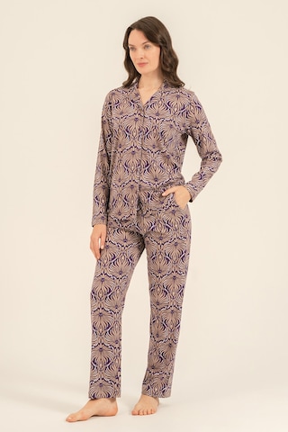 Arnetta Kadın Çiçek Desenli Kahverengi Gömlek Pijama Takımı Ar3771-s-v1 Ar3771-s-v1