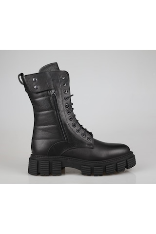 Castle Black 36871 Hakiki Deri Siyah Kadın Bot Siyah