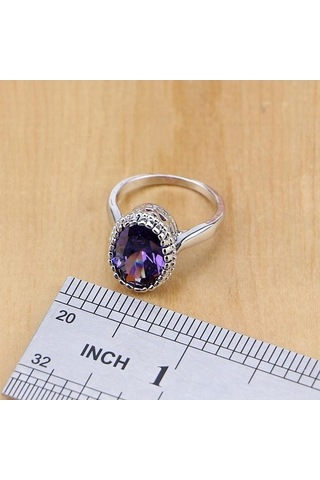 Novahub Gümüş Kaplama Beyaz Kübik Zirkonya Takı Seti - Kadınlar İçin 4 Parça - 7.5 Halka Boyutu - Mor Kristal Kolye, Küpe, Yüzük, Zirkon Yüzük Seti Mor