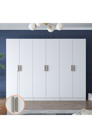 Rani Ba158 Geniş Gardırop Elbise Dolabı 6 Kapaklı 2 Çekmeceli 7 Raflı 3 Askılı Modüler Dolap Beyaz