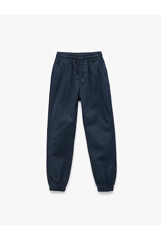 Koton Beli Bağcıklı Cep Detaylı Pamuklu Gabardin Jogger Pantolon Lacivert 7wkb40001tw