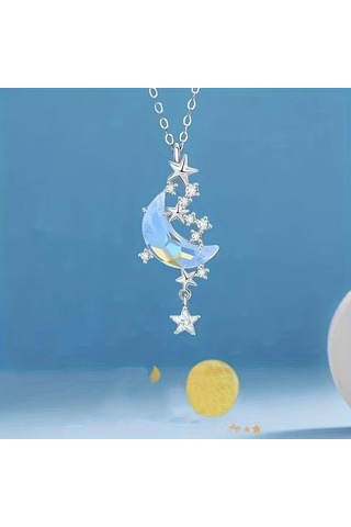 Şık Ve Zarif Yıldız Ve Ay Kolye Gümüş