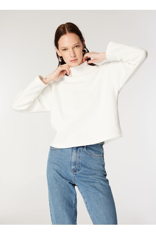 Mustang Beyaz Kadın Dik Relaxed Düz Sweatshirt M4wl-swt-1912 Ekru