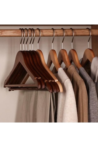 Novahub Burlywood Ahşap Askılar Seti - 5 Adet - Dayanıklı Elbise Askısı - Metal Kancalı Dolap Organizatör - Yerden Tasarruf Diğer