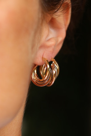 Yenigün Kuyumculuk 14 Ayar Altın İç İçe Döngülü Sarmal Halka Küpe Sarı Altın