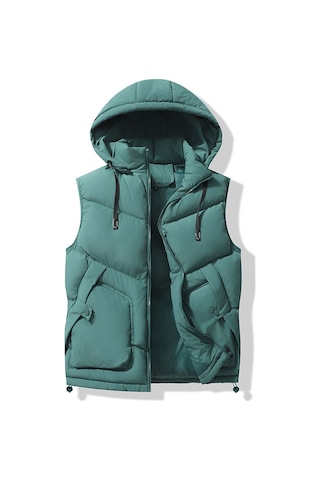 Yeni Erkek Kalın Dik Yaka Yelek Yeşil