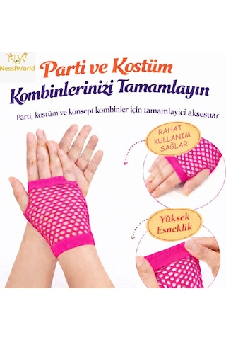 80 Ler 90 Lar Retro Neon Fuşya Şeker Pembesi File Parmaksız Kısa Eldiven 11 Cm Diğer