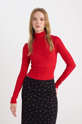 DeFacto Kırmızı Coool Fitted Balıkçı Yaka Fitilli Kaşkorse Basic Düz Uzun Kollu Tişört B6783AX24AURD79 Kırmızı