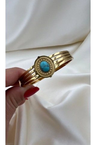 Bb Çelik Doğaltaş Vintage Kelepçe Bilezik Mavi