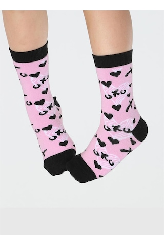 Casabony Xo Desenli Pembe Kız Çocuk Çorap-pembe