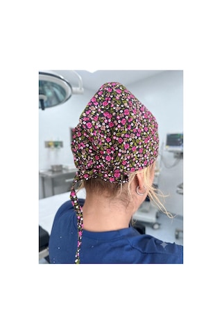 Cerrahi Bone Yıkanabilir Kumaş Desenli Lastikli Doktor Hemşire Hastane Bonesi Unisex Pembe Pembe