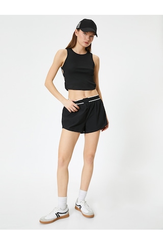 Koton Yanları Pencere Detaylı Spor Crop Atlet Fitilli Siyah 4sak30055nk Siyah