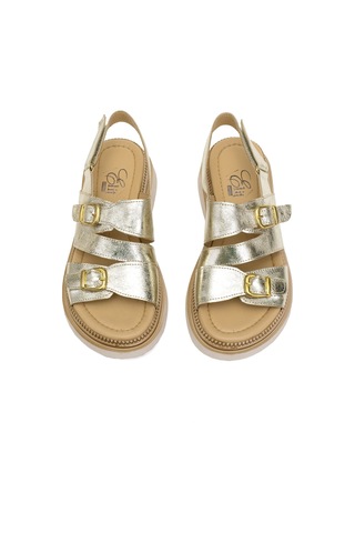 Elit Vesta Kadın Hakiki Deri Düz Sandalet Altın Altın