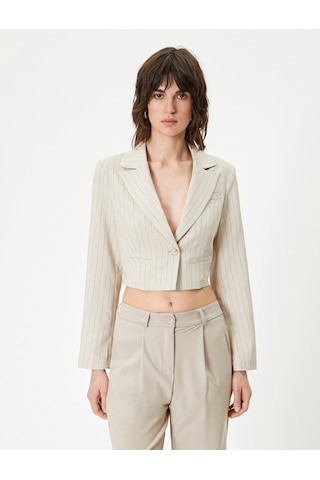 Koton Crop Blazer Ceket Uzun Kollu Bej Çizgili 4sak50080pw Ekru