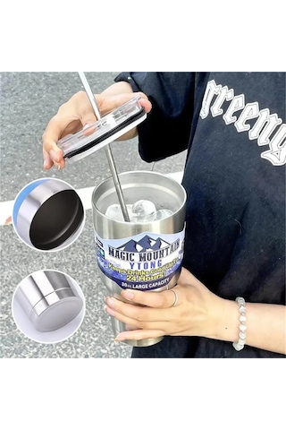 30oz Buz Bar Bardağı Yaz Kahve Fincanı Araba Su Bardağı 304 Paslanmaz Çelik Yalıtım Soğuk Tutmak Fincan Taşınabilir Çift Bardak Gümüş Diğer