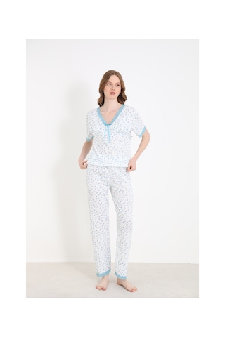 Elitol Raporlu Viskon Kadın Dantelli Pijama Takımı Desenli-11