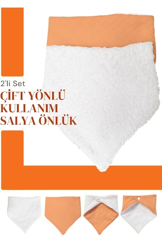 Bebek Ağız Bezi Salya Önlüğü Fular Çok Amaç 2'li K-byz Beyaz - Kiremit