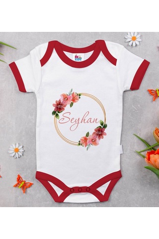 Bk Gift Bk Kids Kişiye Özel Çiçek Tasarımlı Kırmızı Bebek Body Zıbın-18 Çok Renkli