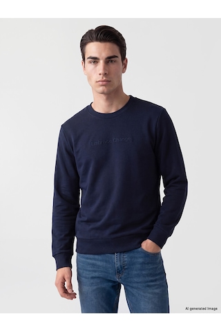 Lcwaıkıkı Classic Lacivert Bisiklet Yaka Nakışlı Erkek Kalın Sweatshirt