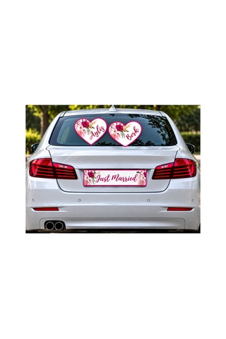 Kişiye Özel Gelin Arabası Süsü İsimli Kalp Süs Ve Just Married Plaka Düğün Araba Süsleme Seti Sürpriz Hediyeli Çok Renkli