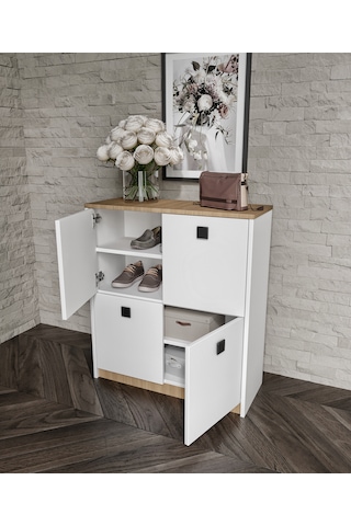 Afilli Asya Ayakkabılık Ve Çok Amaçlı Dolap Tamamı Mdf Beyaz - Garden - Meşe