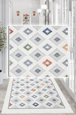 Dijital Baskılı Dekoratif Kaymaz Taban Yıkanabilir Kilim Yolluk Antre Hol Halısı Salon Halısı Çok Renkli