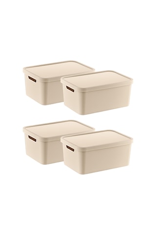 Smartware 4'lü Set Stafi Çok Amaçlı Kapaklı Kutu Latte 4,5 Lt