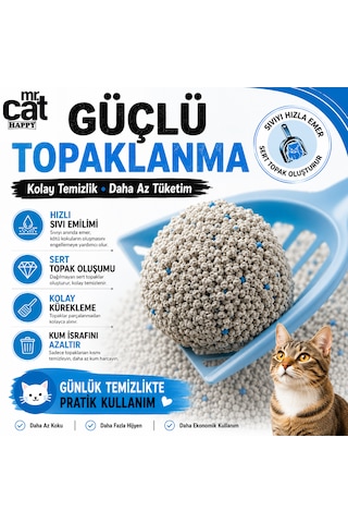 Mr.cat Happy Marseille Soap Kokulu Bentonit Kedi Kumu 10 Lt X 2 Adet Toplam 20 Lt Güçlü Topaklanan %99,5 Tozsuz