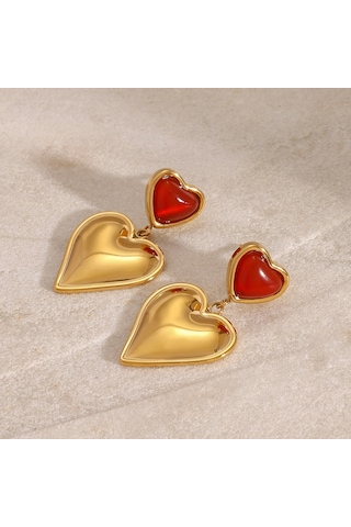 Paslanmaz Çelik Kırmızı Akik Kalp Küpeler Üst Düzey Niş Hafif Lüks Küpeler Titanyum Çelik Kulak Takısı Diğer