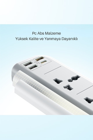 Mc18 8in1 3 Adet Usb 1 Adet Type-c Ve 4 Adet Fuchsia Priz Dönüştürücü 2m