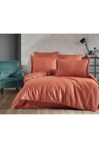 Jakarlı & Saten Çift Kişilik Nevresim Takımı - %100 Pamuk - Metis Terra Kiremit Terracotta