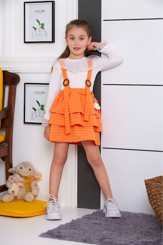 Yaka Detaylı Badi Salopet Çocuk Elbise Turuncu