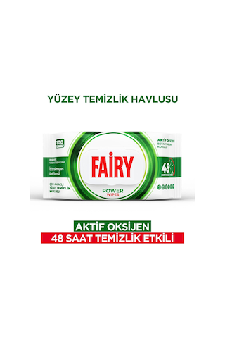 Fairy Power Wipes Yüzey Temizleme Mendili 100 Yaprak 3 Adet Beyaz Sabun Beyaz Sirke & Karbonat Beyaz