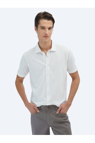 Kip Beyaz Desenli Regular Fit Casual %100 Pamuk Gömlek Beyaz