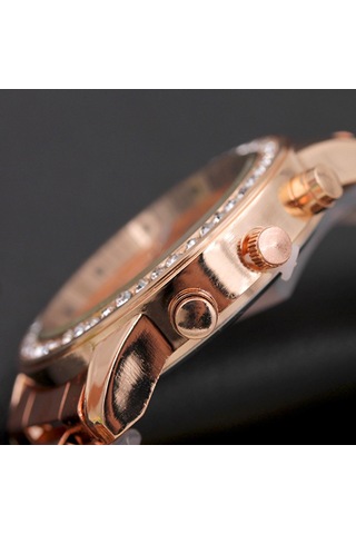 Padalink Bayanlar İçin Gümüş Rose Altınlı, Üç Gözlü, Taşlı, Dayanıklı Çelik Kordonlu, Stiliş Günlük & Özel Etkinlikler Kol Saati Diğer