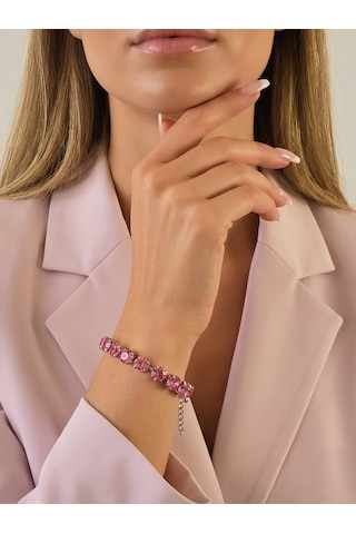 Kristal Cam Taş Alice Su Yolu Model Pembe Bileklik