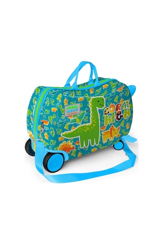 Coral High Kids Mavi Yeşil Dinozor Desenli Otur-çek Çocuk Valizi 16361 Yeşil