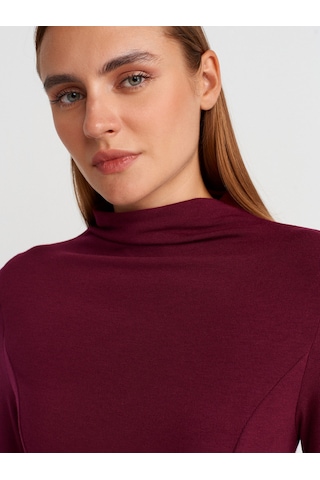 Dilvin 32038 Uzun Kollu Peplum Top-bordo Bordo