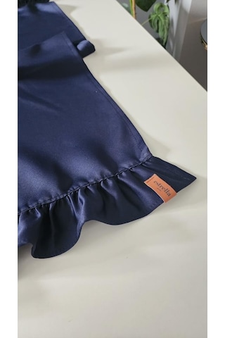 Cemre Saten 2-kenar Fırfırlı Vintage Runner Örtü Lacivert 40x110