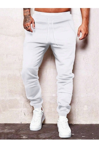 Tarzsokak Erkek Elastik Bel İpli Jogger Pantolon Beyaz